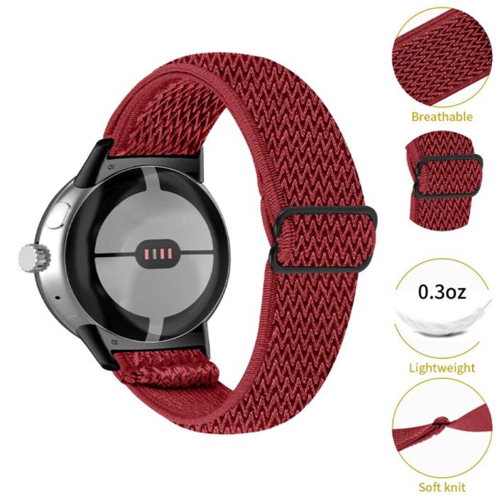 Bild 2, Google Pixel Watch / Watch 2 Justerbart Nylon Armband Röd