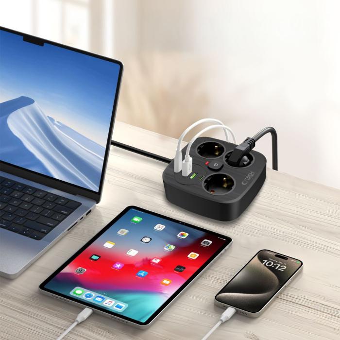Bild 4, Tech-Protect 2m Förgreningsdosa Med USB-C/USB-A Svart