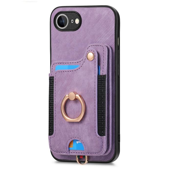 Bild 3, iPhone 17e / 16e Skal Med Korthållare RFID Retro Läder Lila