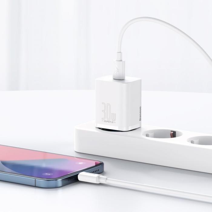 Bild 4, Baseus Super Si 30W PD USB-C Väggladdare Vit