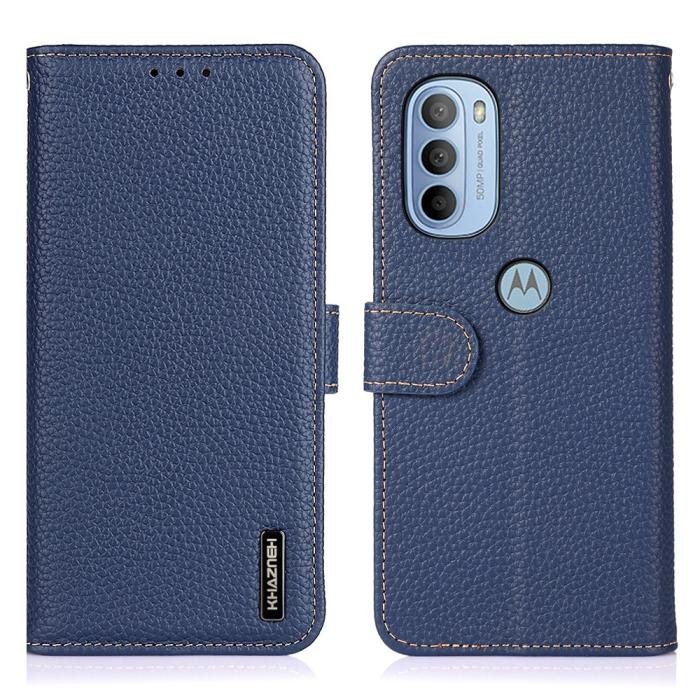 Bild 1, KHAZNEH Motorola Moto G31 / G41 Fodral Litchi Äkta Läder Blå