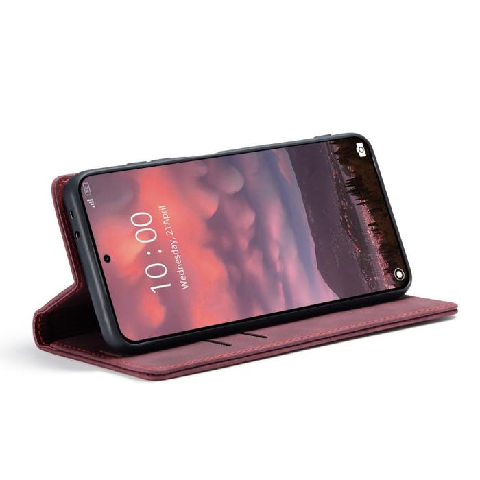 Bild 4, CASEME Xiaomi 14T Pro Fodral Flip Läder Vinröd