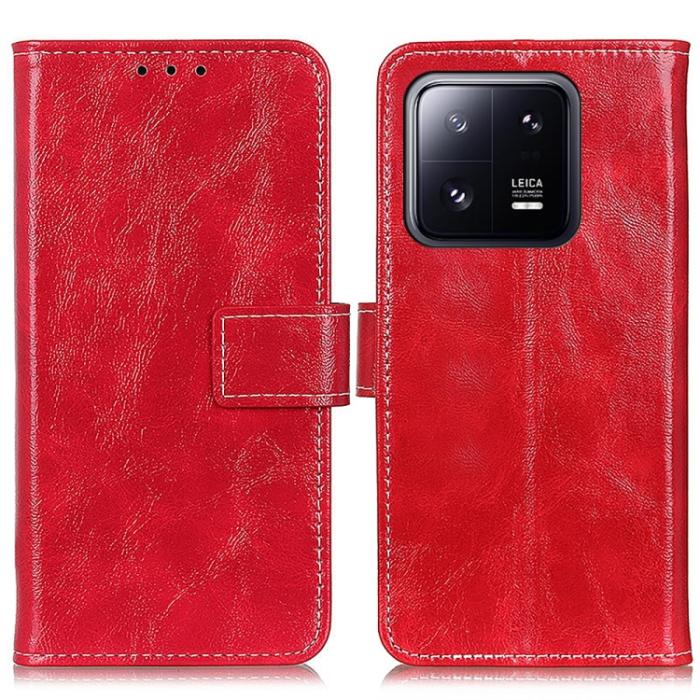 Bild 2, Xiaomi 13 Pro 5G Fodral Crazy Horse Retro Läder Röd