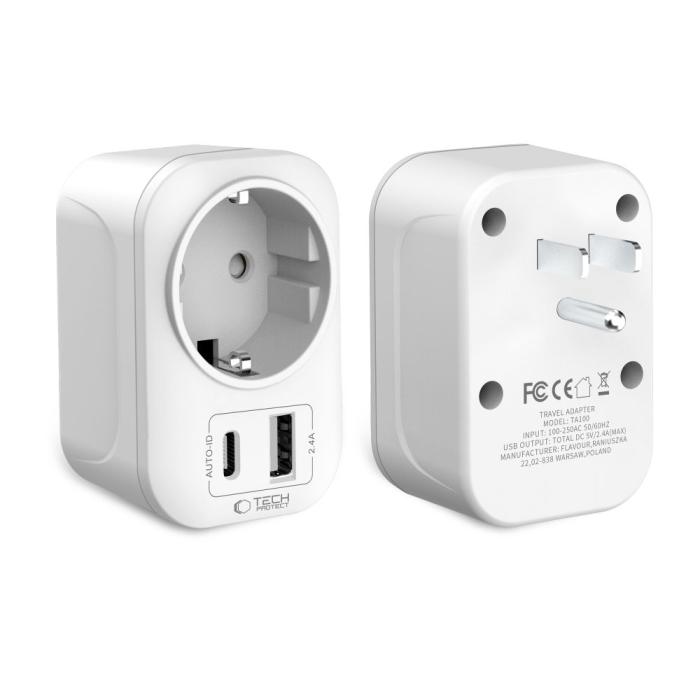 Bild 2, Tech-Protect Reseadapter US Till EU Vit