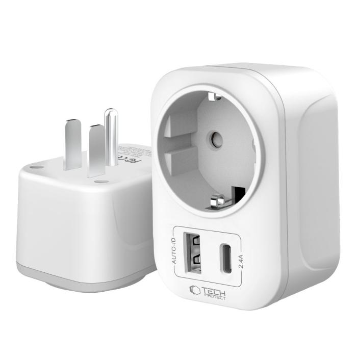 Bild 3, Tech-Protect Reseadapter US Till EU Vit