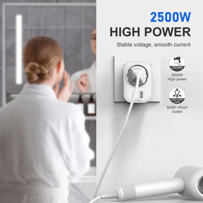 Bild 4, Tech-Protect Reseadapter US Till EU Vit