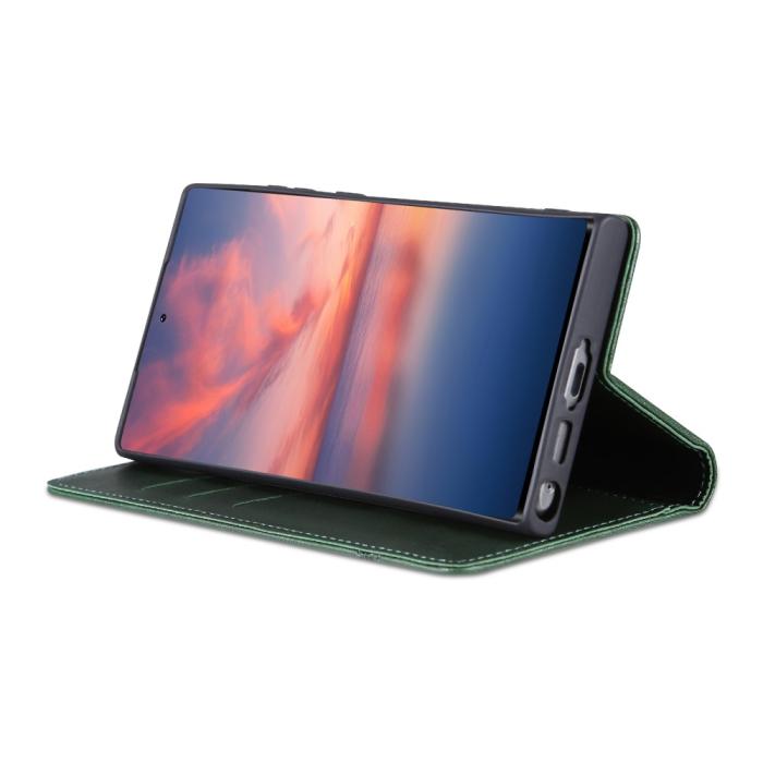 Bild 3, AZNS Samsung Galaxy S23 Ultra Fodral Flip Läder Grön