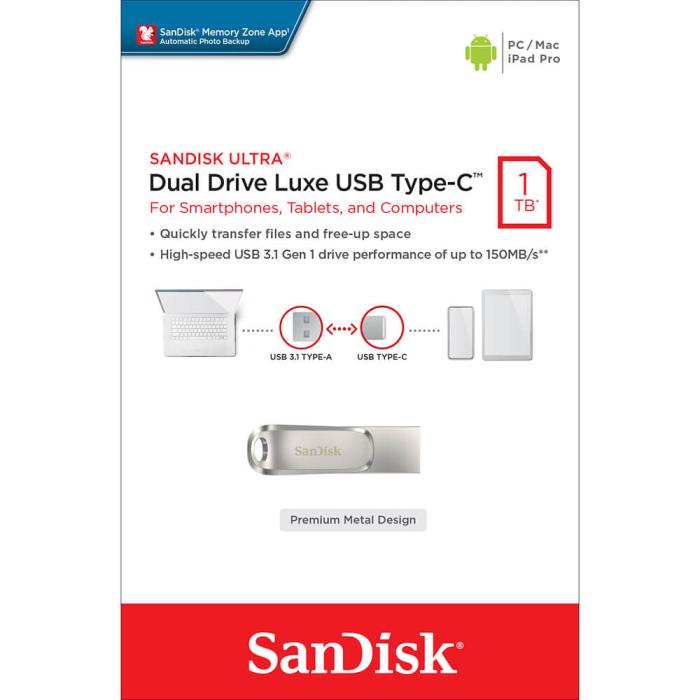Bild 2, SanDisk USB Dual Drive Luxe 1TB 150MB/s USB-C / USB 3.1