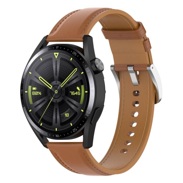Bild 2, Äkta Läder Armband Smartwatch (22 mm) Brun