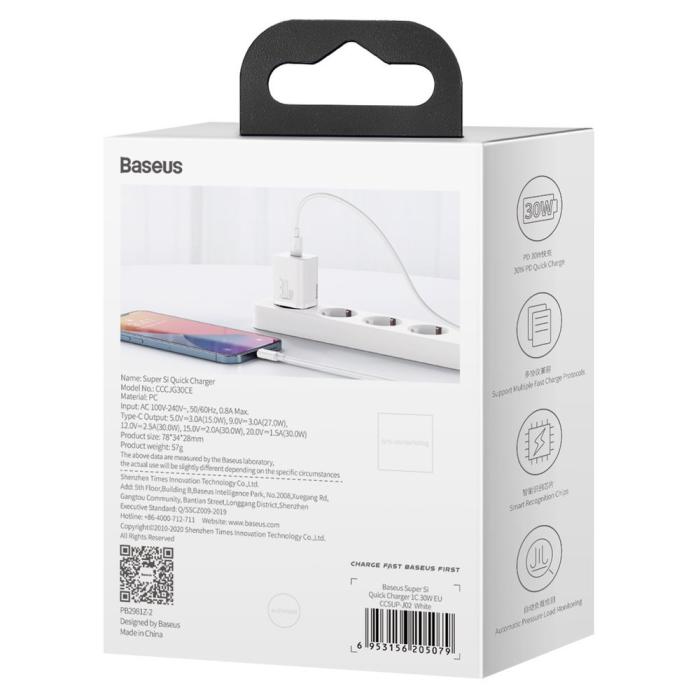 Bild 6, Baseus Super Si 30W PD USB-C Väggladdare Vit