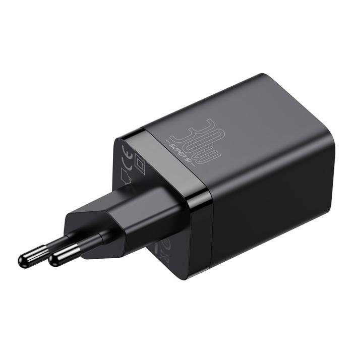 Bild 3, Baseus 30W Super Pro USB-C / USB-A PD QC Väggladdare Svart