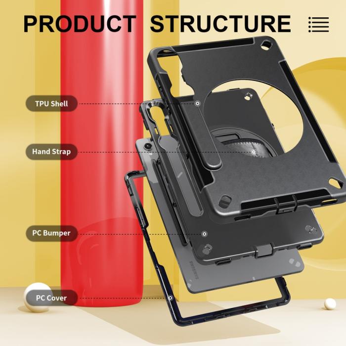 Bild 2, Samsung Galaxy Tab S9 Skal 360 Rotation Shockproof Med Rem