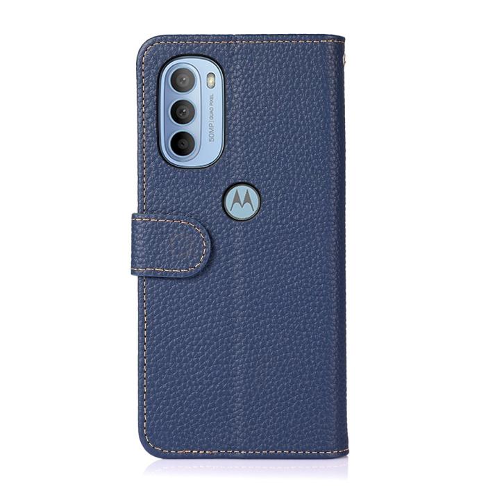 Bild 3, KHAZNEH Motorola Moto G31 / G41 Fodral Litchi Äkta Läder Blå