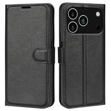 iPhone 17 Pro Max Fodral Litchi L&auml;der Svart