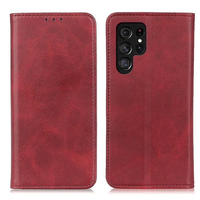 Bild 1, Samsung Galaxy S23 Ultra Flip Fodral Split Läder Röd