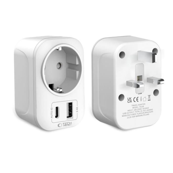 Bild 2, Tech-Protect Reseadapter UK Till EU Vit