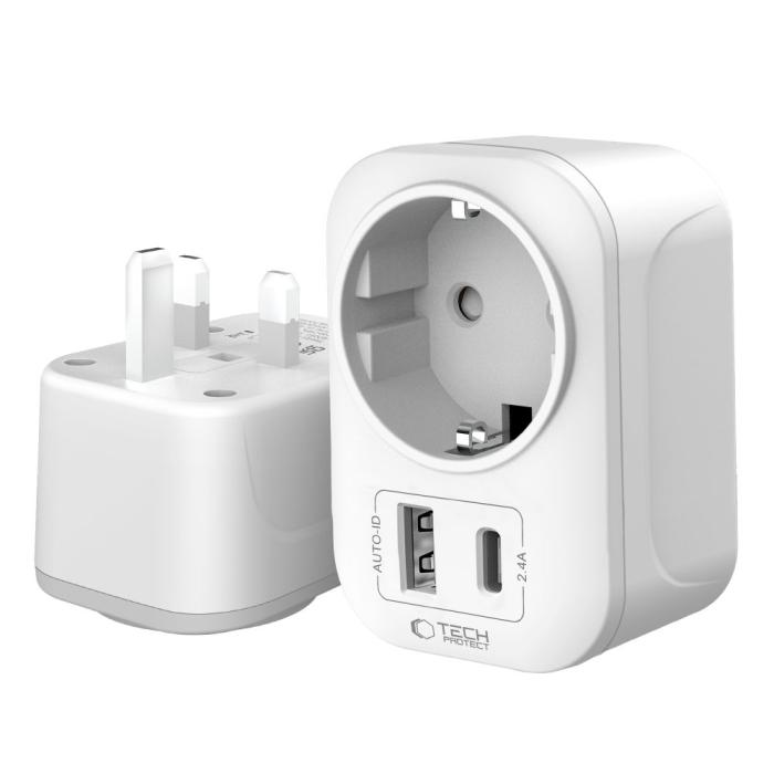 Bild 3, Tech-Protect Reseadapter UK Till EU Vit