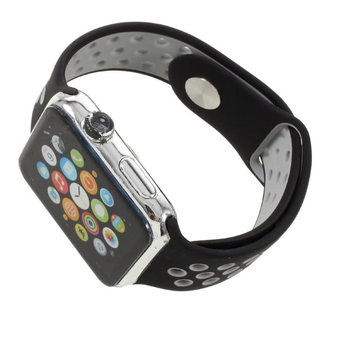 Bild 3, Ihåligt Silikon Armband Apple Watch 42/44/45/49 mm Svart/Grå