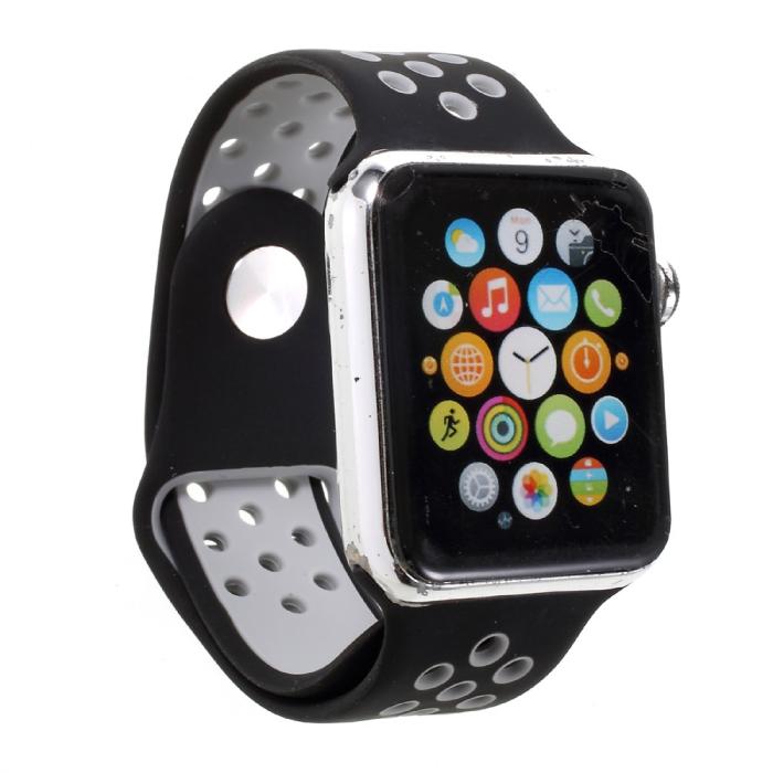 Bild 5, Ihåligt Silikon Armband Apple Watch 42/44/45/49 mm Svart/Grå