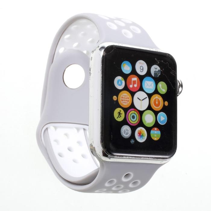 Bild 2, Ihåligt Silikon Armband Apple Watch 42/44/45/49 mm Grå/Vit