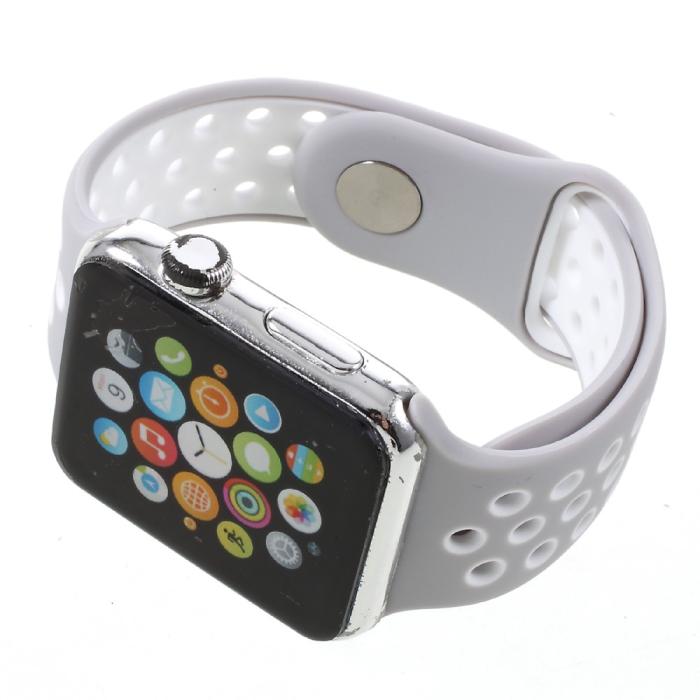 Bild 4, Ihåligt Silikon Armband Apple Watch 42/44/45/49 mm Grå/Vit