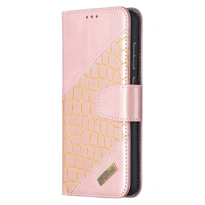 Bild 2, Samsung Galaxy A72 - Krokodil Läder Fodral - Roséguld