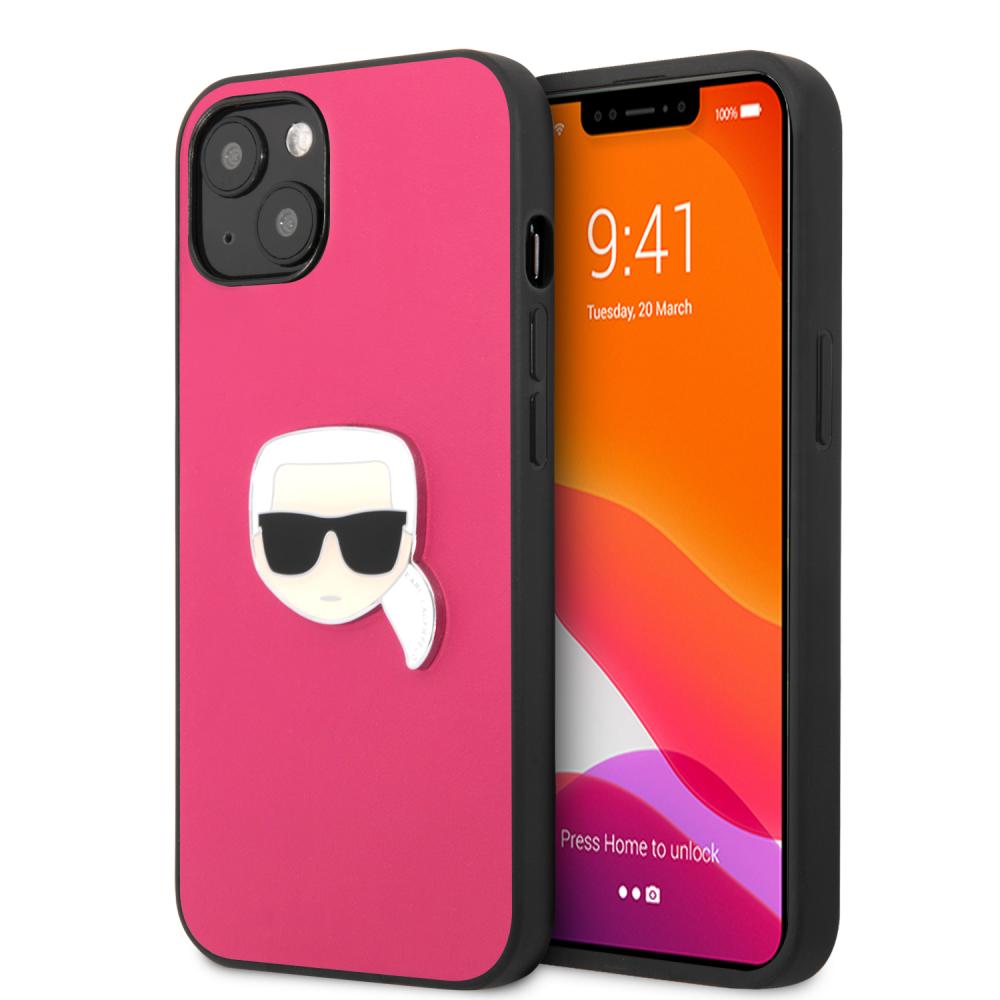 Karl Lagerfeld iPhone 13 Mini Skal PU Läder Karl Head Rosa