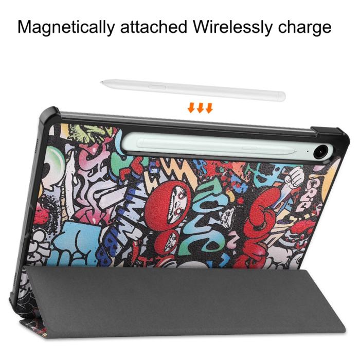 Bild 4, Samsung Galaxy Tab S9 FE Fodral Tri-Fold Läder Graffiti