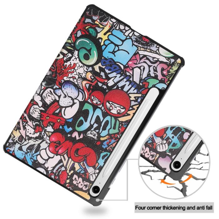 Bild 5, Samsung Galaxy Tab S9 FE Fodral Tri-Fold Läder Graffiti
