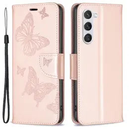 Samsung Galaxy S23 Fodral Med Fjäril Tryck Roséguld