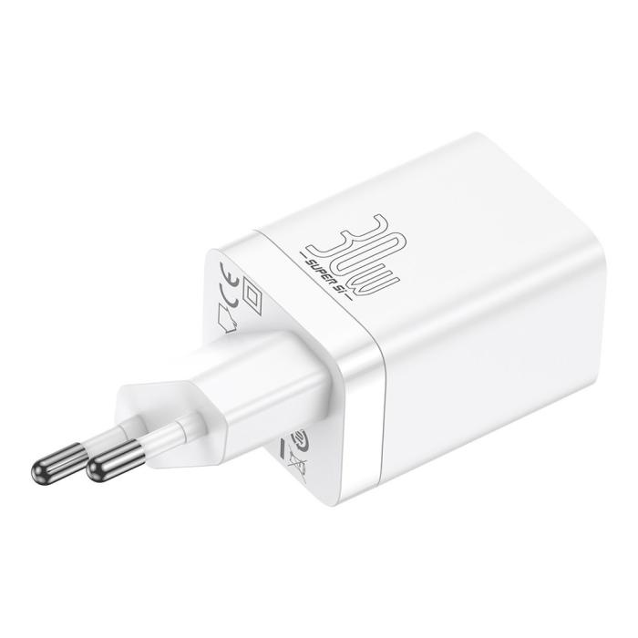 Bild 1, Baseus 30W Super Pro USB-C / USB-A PD QC Väggladdare Vit