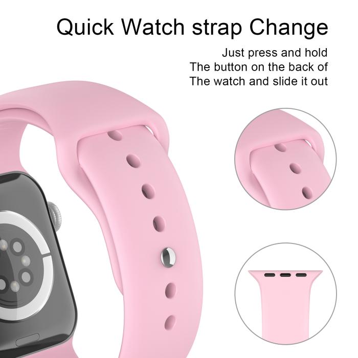 Bild 4, Apple Watch 42/44/45/49 mm Silikon Armband (S/M) Ljus Rosa