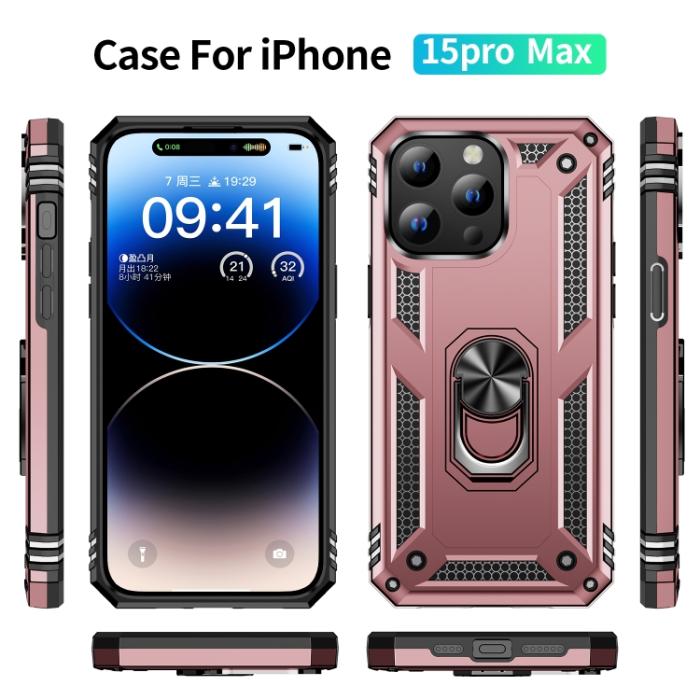 Bild 2, iPhone 15 Pro Max Skal Shockproof Armor Ring Roséguld