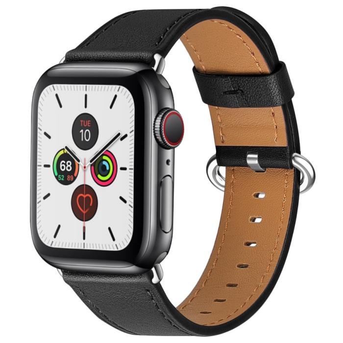 Bild 1, Äkta Läder Armband Apple Watch 42/41/40/38 mm - Svart