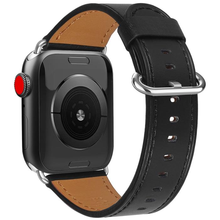 Bild 2, Äkta Läder Armband Apple Watch 42/41/40/38 mm - Svart