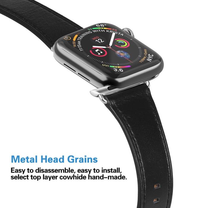 Bild 3, Äkta Läder Armband Apple Watch 42/41/40/38 mm - Svart
