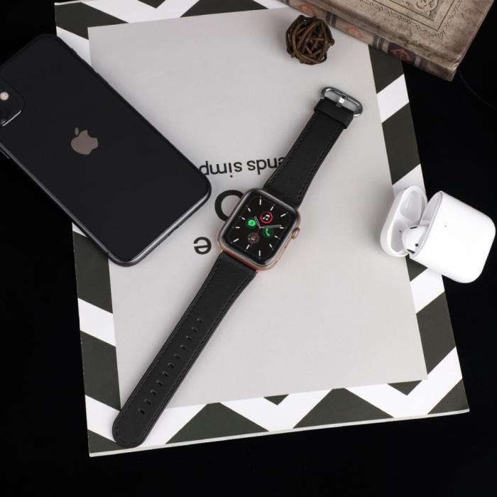 Bild 5, Äkta Läder Armband Apple Watch 42/41/40/38 mm - Svart