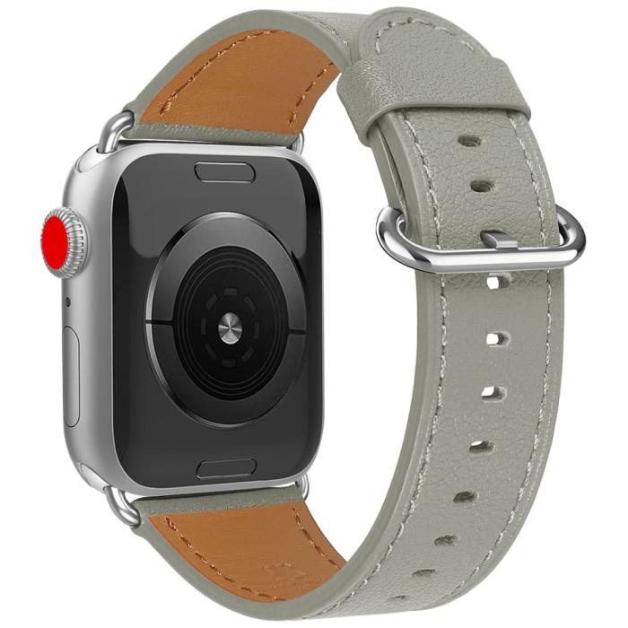 Bild 2, Äkta Läder Armband Apple Watch 41/40/38 mm - Grå