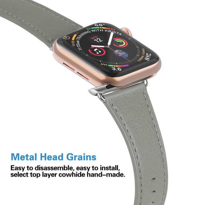 Bild 3, Äkta Läder Armband Apple Watch 41/40/38 mm - Grå