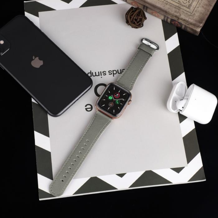 Bild 5, Äkta Läder Armband Apple Watch 41/40/38 mm - Grå