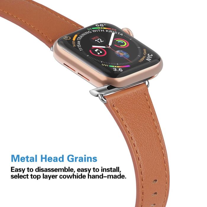 Bild 3, Äkta Läder Armband Apple Watch 41/40/38 mm - Brun