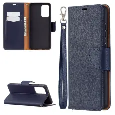 Samsung Galaxy A72 - Litchi Textur L&auml;der Fodral - Bl&aring;