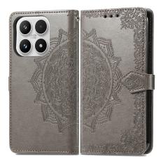Xiaomi 17 Fodral L&auml;der Mandala Gr&aring;