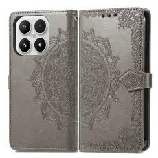 Xiaomi 17 Fodral L&auml;der Mandala Gr&aring;