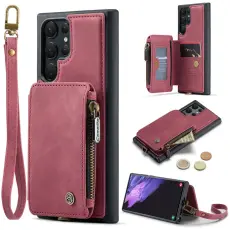 CASEME Galaxy S23 Ultra Skal Med Magnetisk Pl&aring;nbok Vinr&ouml;d