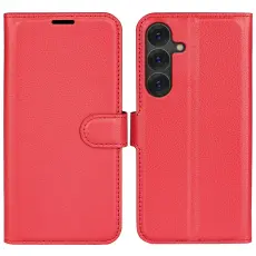 Samsung Galaxy S25 Plus Fodral Litchi L&auml;der R&ouml;d