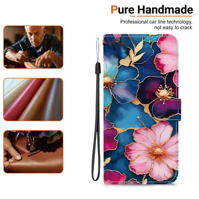Bild 4, Honor 400 Smart Fodral Läder Blue Gold Flower