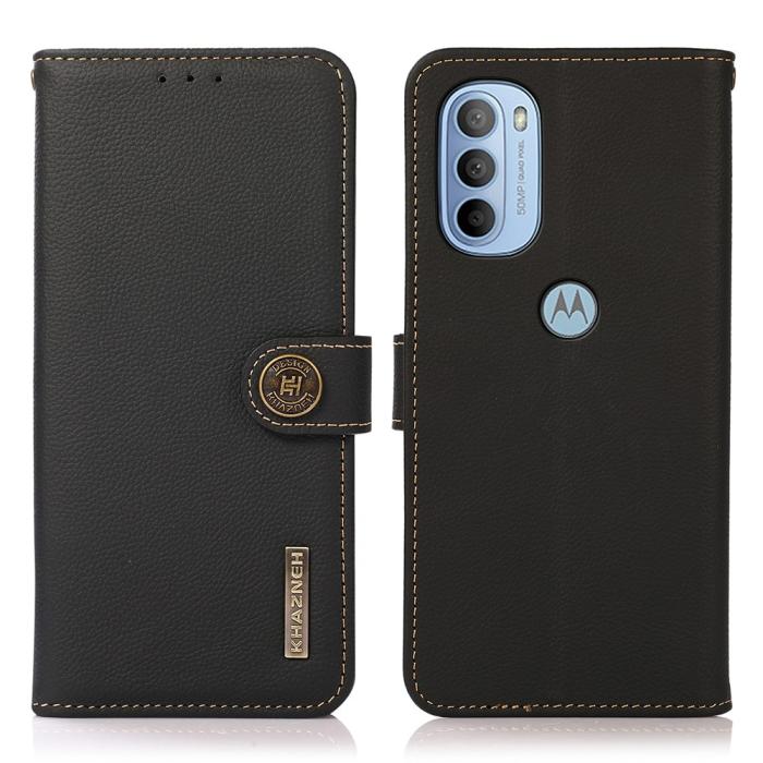 Bild 1, KHAZNEH Motorola Moto G31 / G41 Fodral RFID Äkta Läder Svart