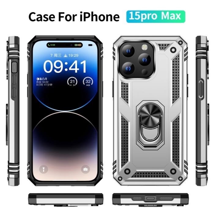 Bild 2, iPhone 15 Pro Max Skal Shockproof Armor Ring Silver