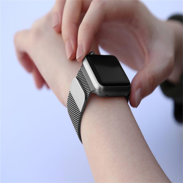Bild 4, Milanese Loop Metall Armband Apple Watch 42/44/45/49 mm Grå